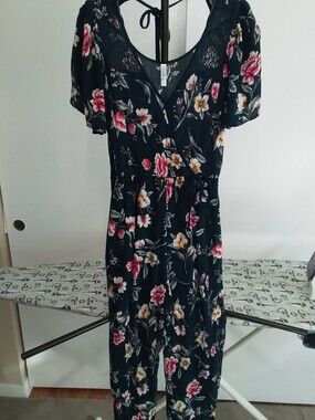 Xhilaration Navy Floral Midi Dress with Pink & Cream Blooms